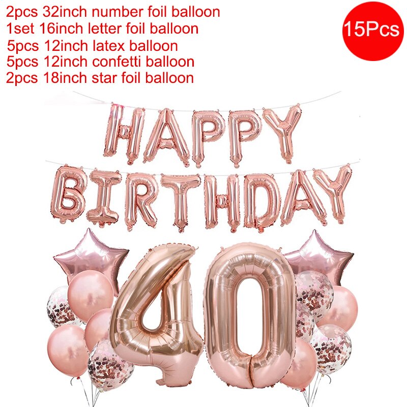 32 Inch Rose Gold Happy 30 Years Old Birthday Party Decorations Adult Number Balloon 18 21 40 50 60 70 80 Birthday Decor Globos: 40 birthday set