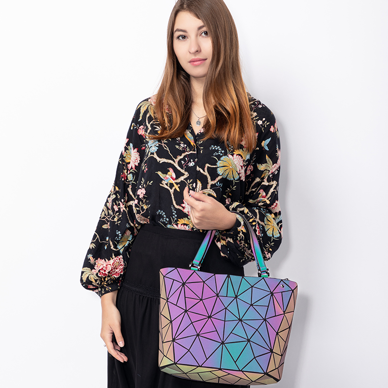Lovevook women shoulder bag set luxury handbag folding crossbody bag female purse and wallet for ladies luminous color