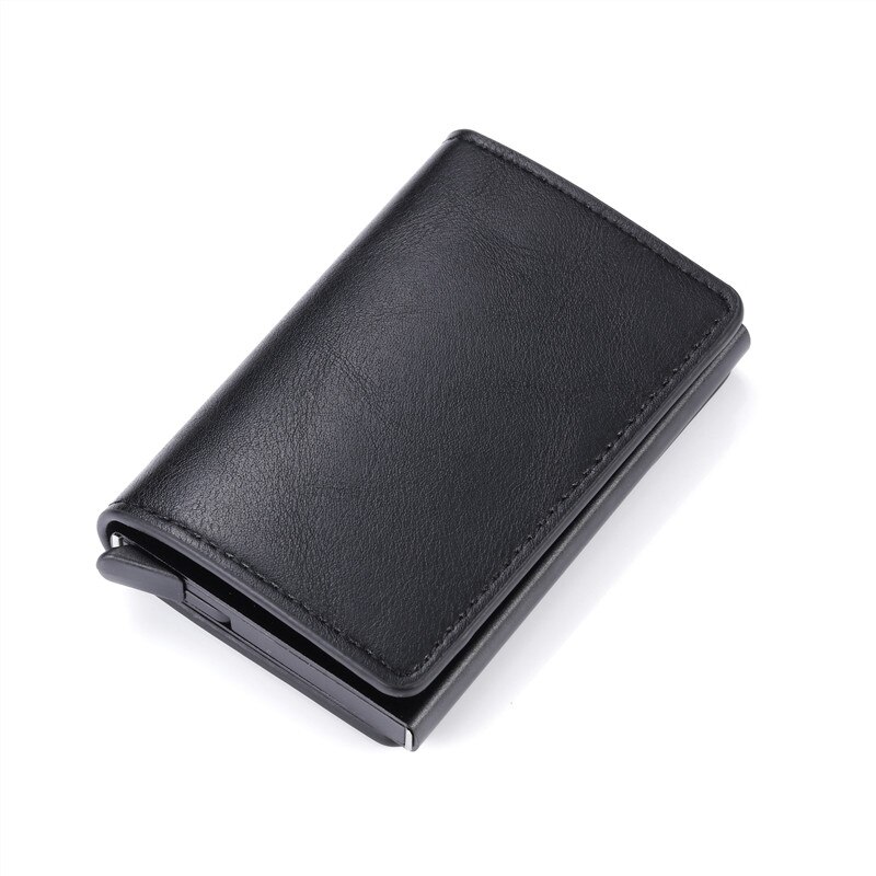 Mand kvinder smart tegnebog visitkortholder haspwallet aluminium metal kredit forretning mini kort tegnebog: Sort