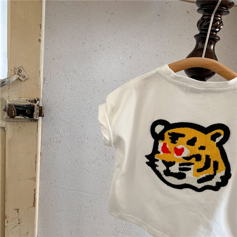 EnkeliBB freundlicher Super cool Tiger T-Shirt aufbringen freundlicher unisex lässig T-Hemden 2022 neue Kleinkind Spitzen Weiß