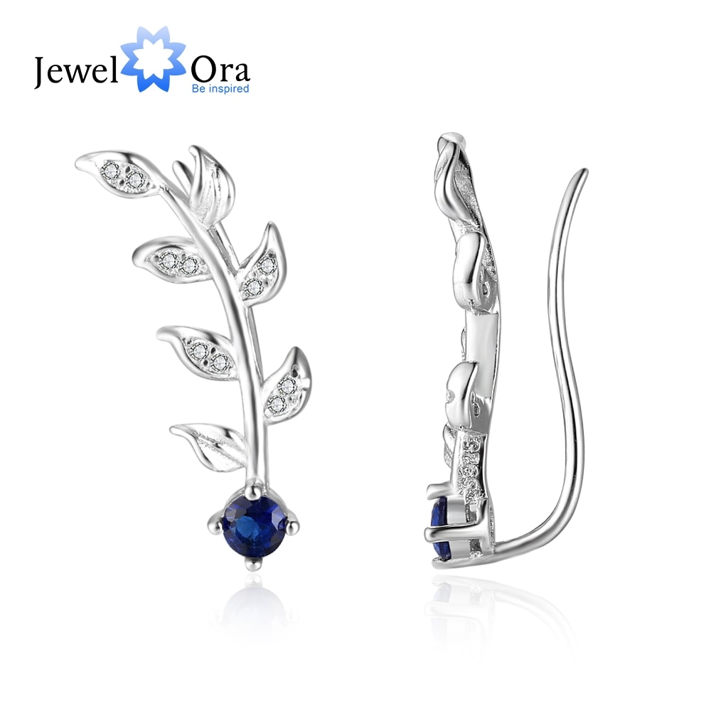 Accesorios de hojas pendientes de circonita cúbica azul para mujer, Plata de Ley 925, de joyas de (JewelOra EA103166)