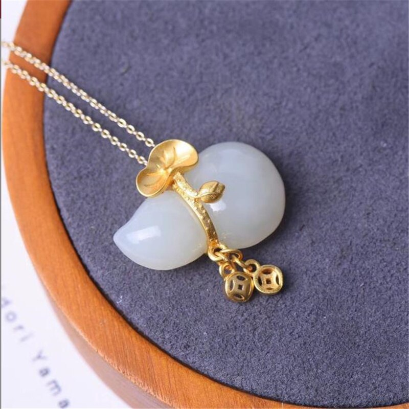 Trendy Zilver 925 Hals Ketting Voor Vrouwen Sieraden Gold Choker Bijou Lucky Jade Kalebas Hanger Ketting Vrouwelijke Party Accessoires
