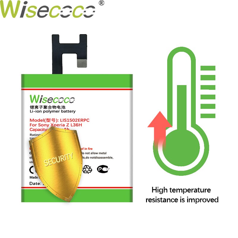 Wisecoco 3800mAh Li-ion Battery for Sony Xperia Z LT36h - Compatible Replacement Phone Battery