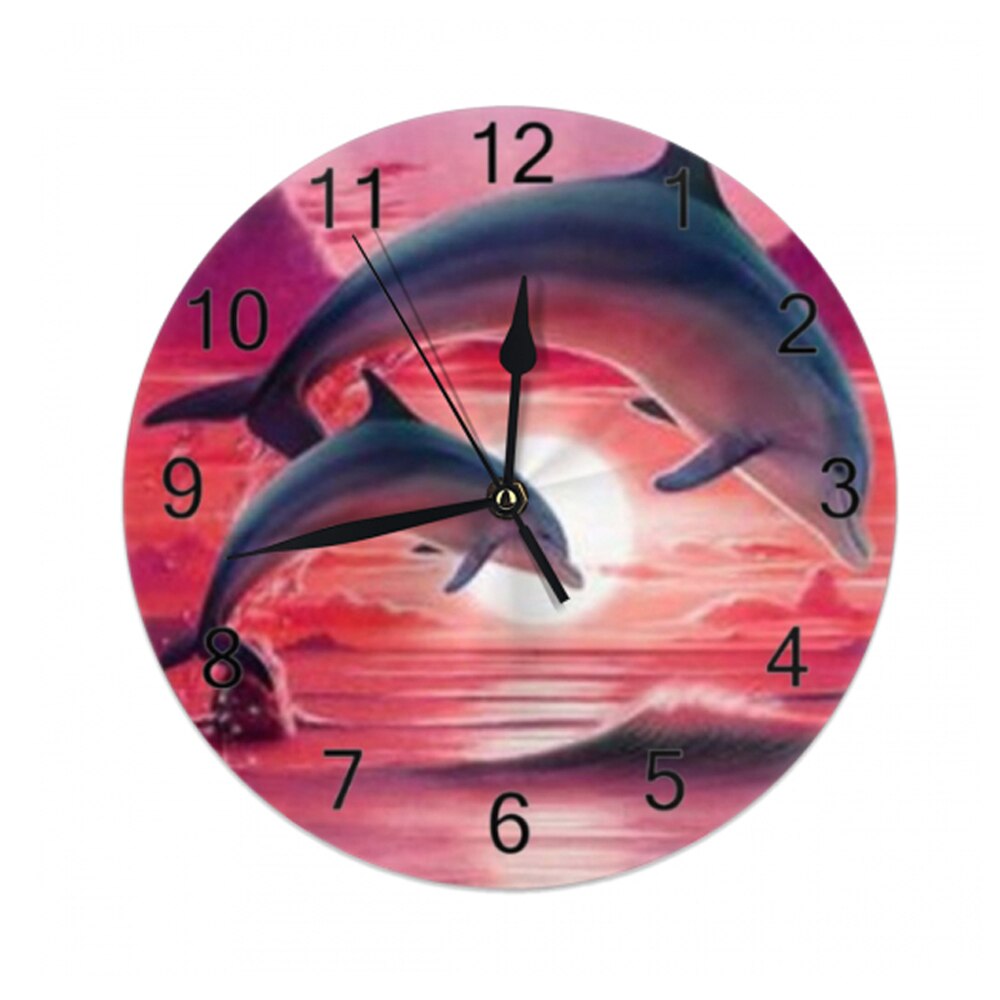 Dolphins Big Round Wall Clocks Decor Numeral Digital Dial Mute Silent Digital Clocks Battery Operated Clocks Living Room Wall: SZA1886