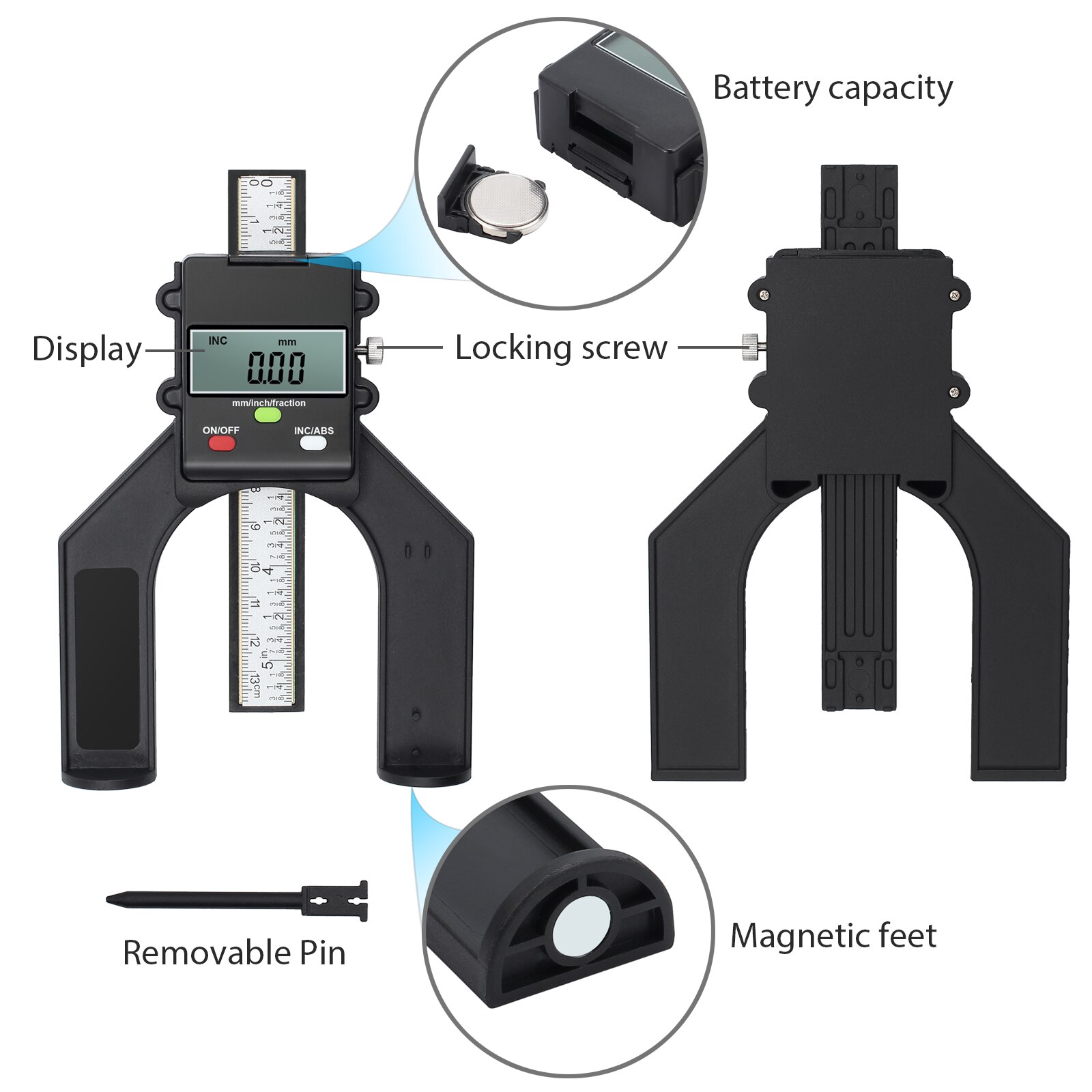Digital Tread Depth Gauge Magnetic Self Standing Aperture 80mm Hand Routers Mini Digital Guage Height Gauge for Router Table