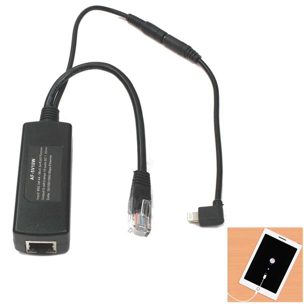 5V10W PoE separator 802.3af POE Splitter with Lightning adapter for any Apple IPads devices powered Up To 100M