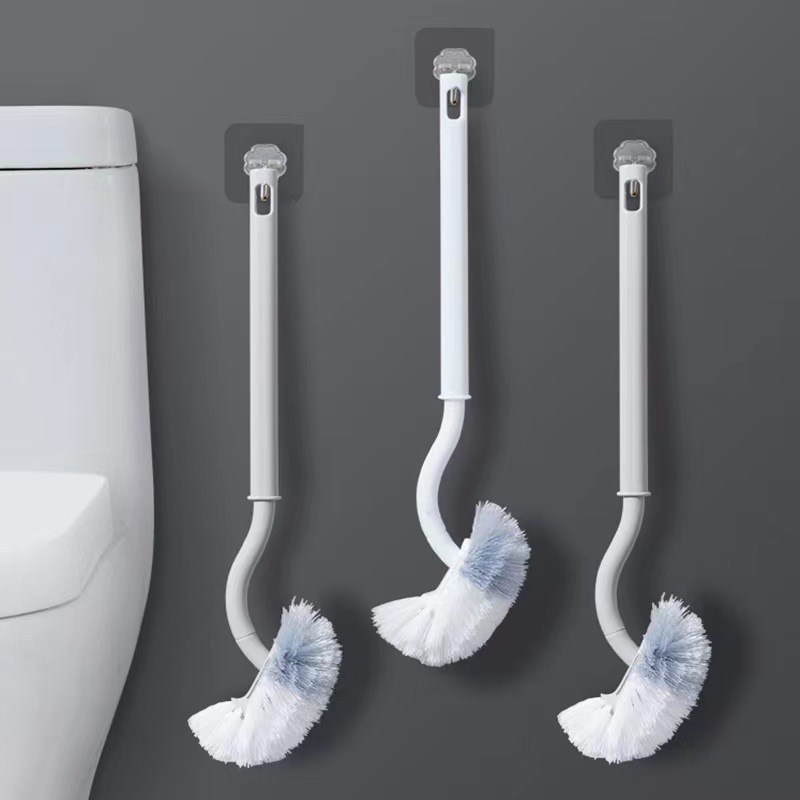 Brosse de toilette à tête courbée de type S à suspendre au mur, brosse d'écart d'angle, cheveux doux, outils de livres ménagers, HOWall: Bleu