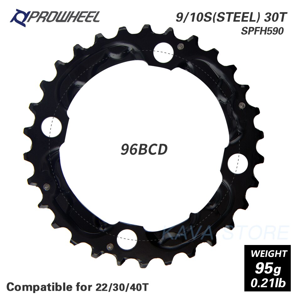 PROWHEEL Round Chainring 64/96/104BCD Mountain Bike Chainwheel 22/24/30/32/40/42/44T Crankset steel al Alloy Tooth plate Parts: 10S 30T Steel 96BCD