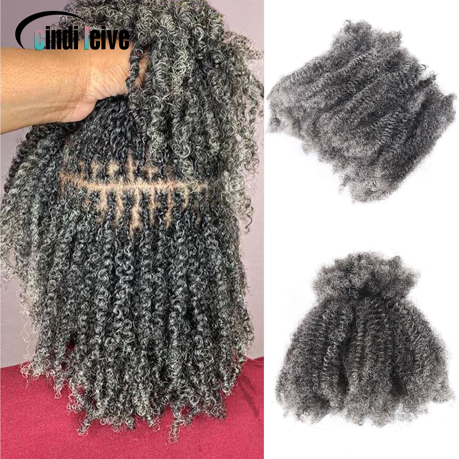 Gris blanco virgen Afro rizado cabello humano a granel para trenzar extensiones de cabello trenzado de ganchillo cerraduras para trenzas sin trama 50g