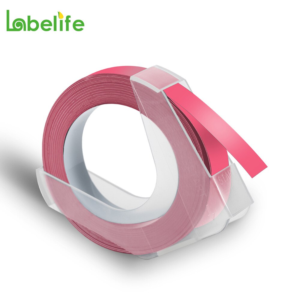 5Pack 9mm 3D Präge PVC Label Bänder Kompatibel für Dymo Label Maker 1880 12965 Manuelle Label Makers für motex E101 DYMO 1610: 5PK White on Pink
