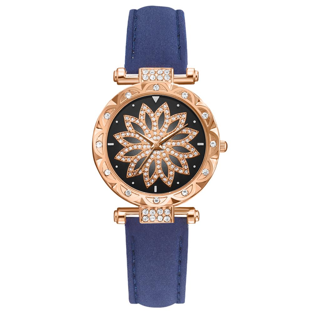 Frauen Uhr Armband 2 stücke Set Starry Sky Damen Armband Uhr Casual Leder Quarz Armbanduhr Uhr Relogio Feminino: Blau