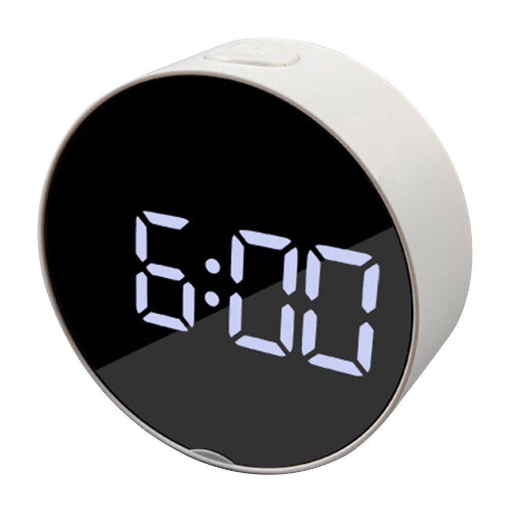 Smart Digitale Wekker Led Night Kids Slaapkamer Mini Draagbare Ronde Ovale Digitale Display Wekker Nachtlampje Make-Up Spiegel: White White  Round
