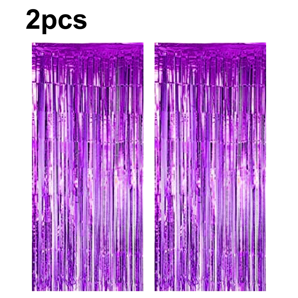 6 pçs cortina de seda chuva brilhante 1*2m festa de aniversário decoração borla decoração de casamento fundo parede: ROXO