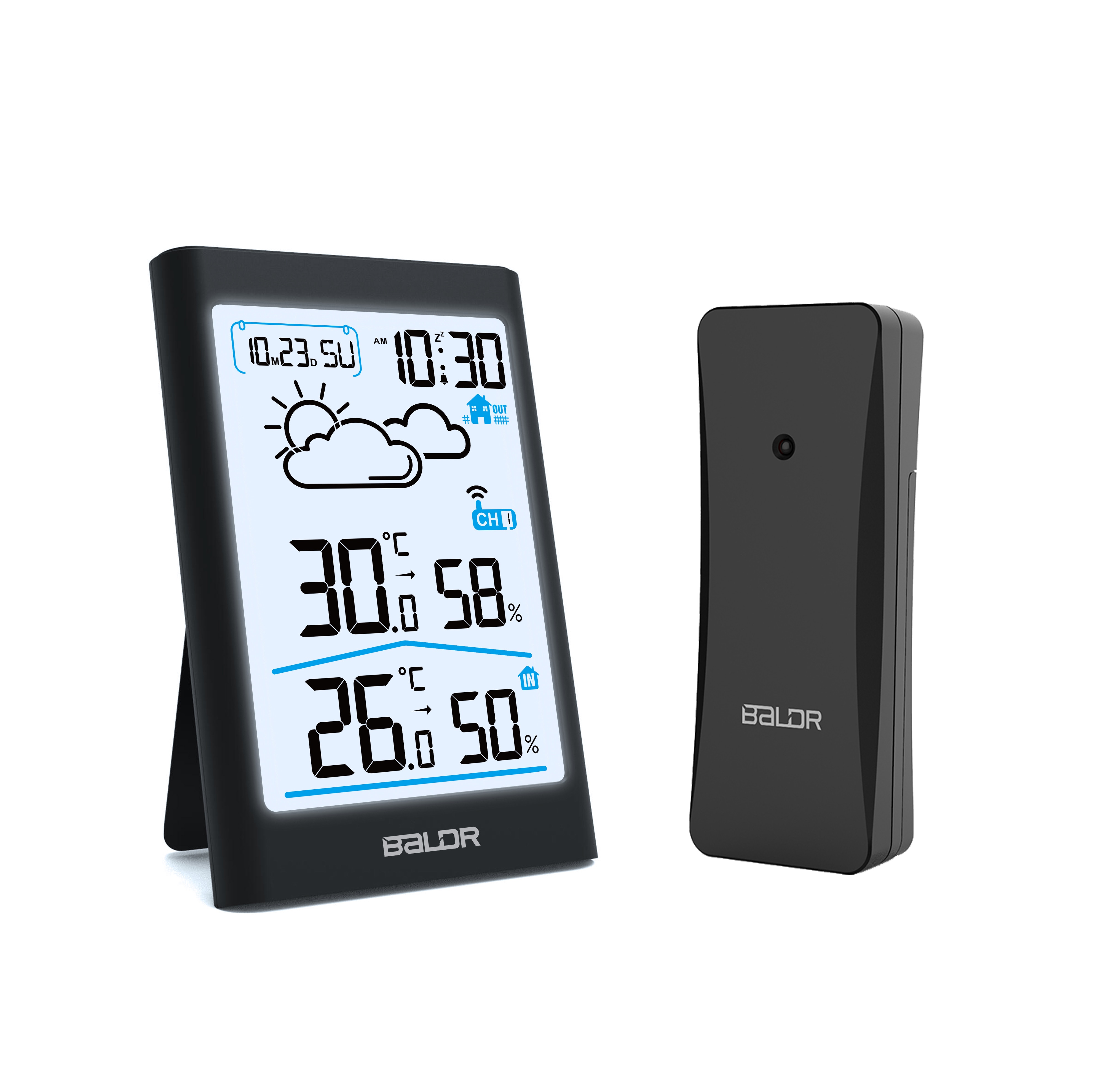 Baldr Digital Weather Station Hygrometer Thermometer Forecast Indoor Outdoor Sensor Thermo-hygrometer Alarm Clock