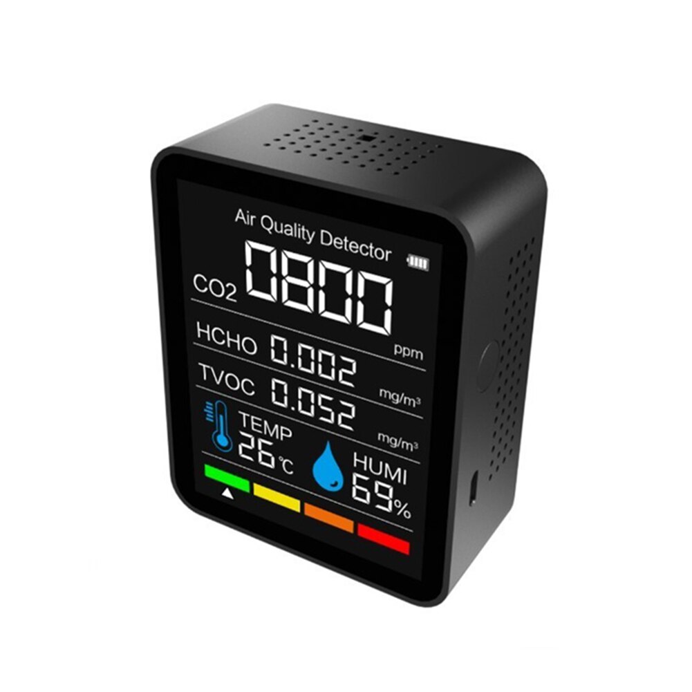 Smart CO2 Sensor Air Detector Carbon Dioxide Detector Agricultural Production Greenhouse CO2 Meter Air Monitor: 5 IN1 Black