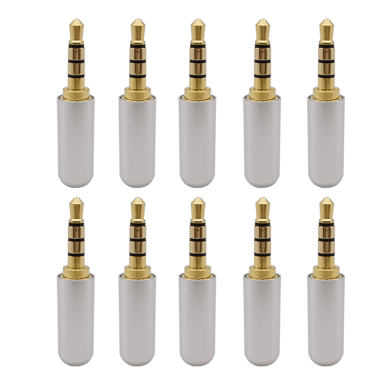 10 Pz Stereo 3.5mm Adattatore Spina Audio TRRS 4 Poli 3.5mm Maschio Spine Audio Cuffia Auricolare Martinetti AUX Cavo di Saldatura connettore: Argento