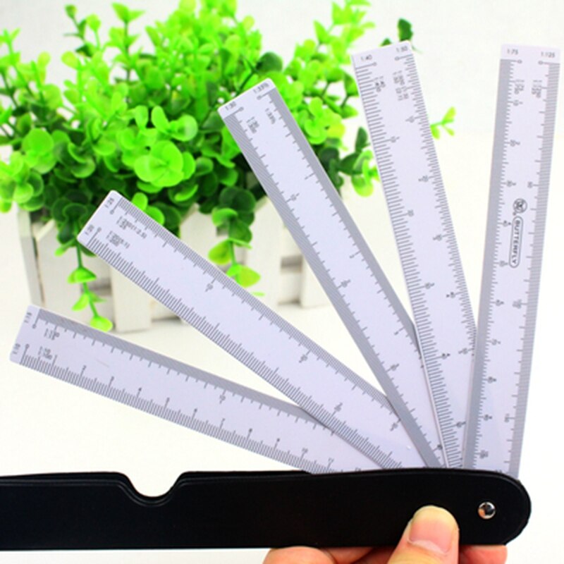 Butterfly Multifunctional Fan Shape Scale Ruler With 5 Blades For Engineering Architects Multiscale Foldable Rulers Drawing Tool