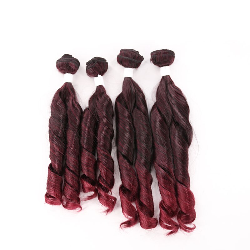Soku Funmi-pelo sintético rizado, degradado, negro, marrón, de 16 a 18 pulgadas, tejido de manojo de extensiones de cabello, fibra resistente al calor: T1B BUR