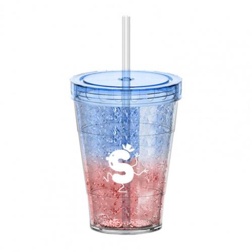 410ml Double-walled Color-change Ice Cup Nice-looking Large Capacity Healthy Cold Drinks Iced Coffee Plastic Cup for Summer: Blue