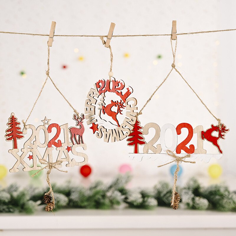 1Pc Merry Christmas Wooden Pendant Ornaments Year Christmas Tree Wall Hanging Decorations door hanging pendant