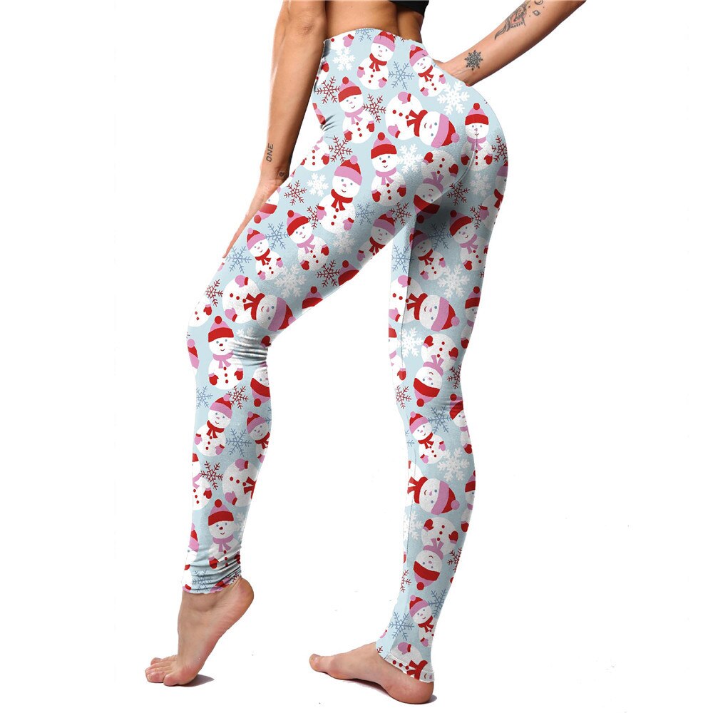 Dames fitness slanke legging kerst sneeuw hert bloemenprint gestreepte broek kerst legging: Kerstman / Ik