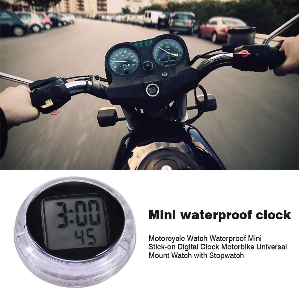 Motorfiets Horloge Waterdicht Mini Klok Stick-On Digitale Klok Motorbike Universal Mount Horloge Met Stopwatch