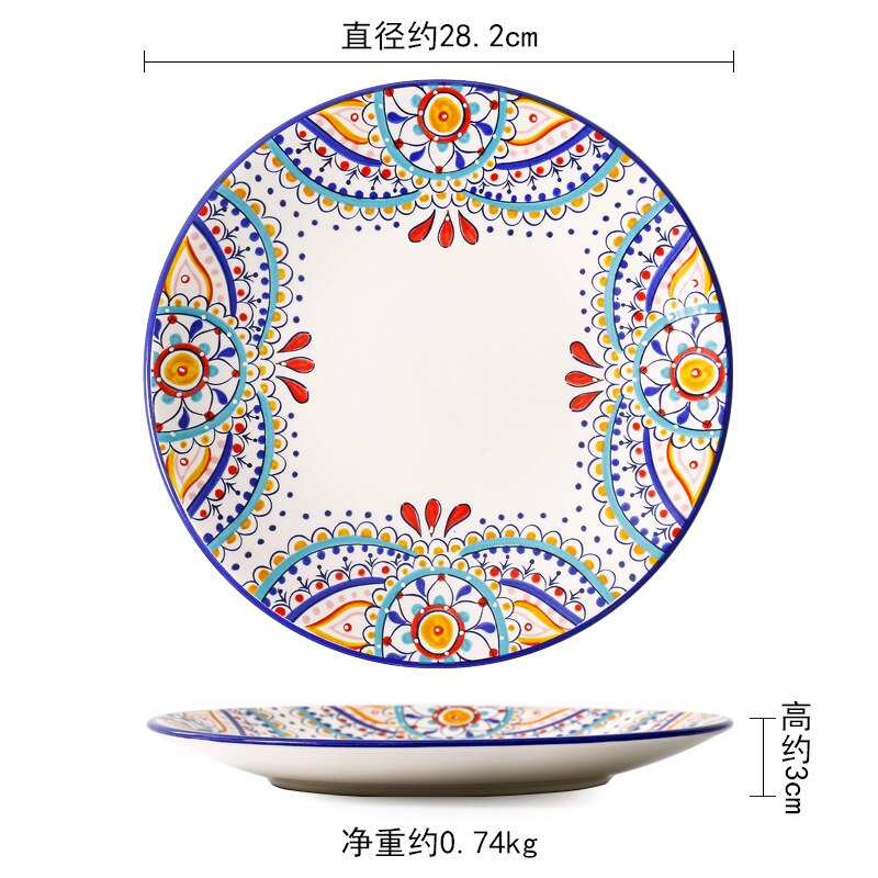 Keramisk bestik sæt boheme stil knogle porcelæn tallerken skål fad kop spisestue husholdning køkkenudstyr bordservice: 11 tommer plade