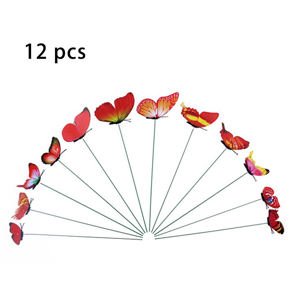 Grøn plante dekoration 12 stk simulation sommerfugle stang urtepotte vase havearbejde bonsai grøn plante dekoration #eo: Rød