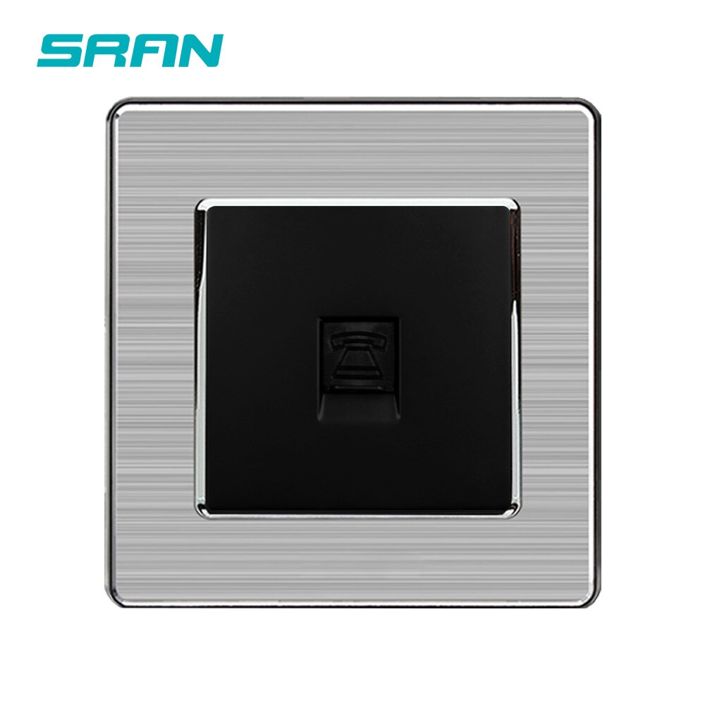 SRAN General Standard stainless steel frame Panel 86*86mm One Gang Telephone Socket / Outlet A101-020: Black RJ11 A2