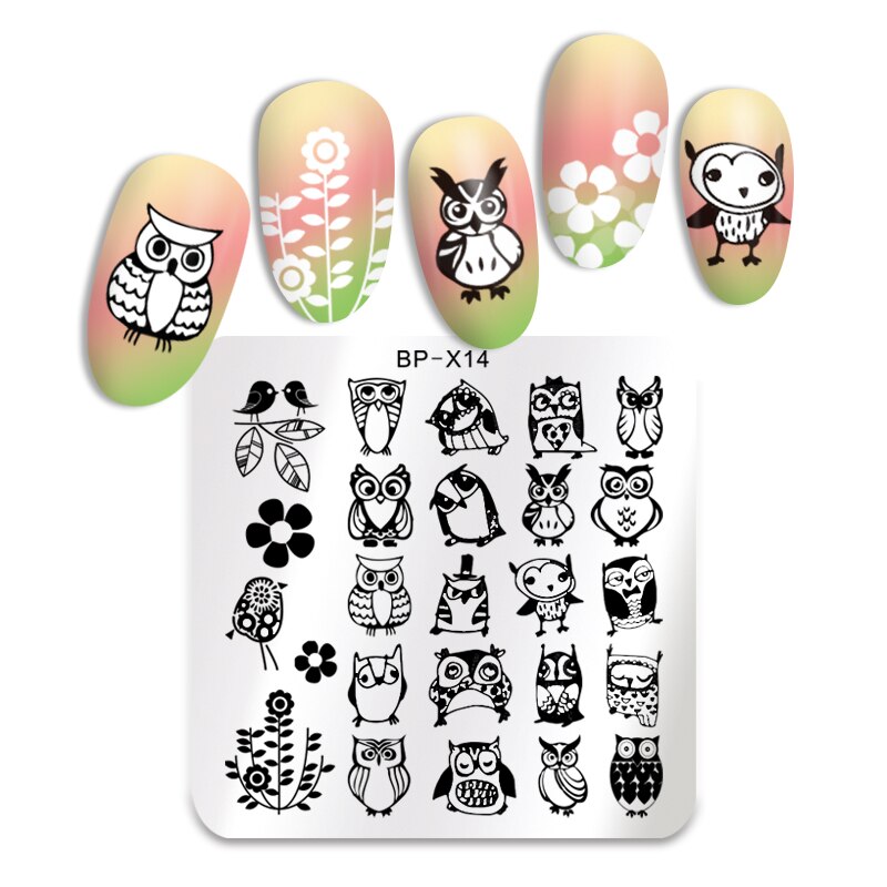BORN PRETTY série animale estampage plaques timbre modèle hibou fleur Image plaque pochoir ongles outils d'impression: BP-X14