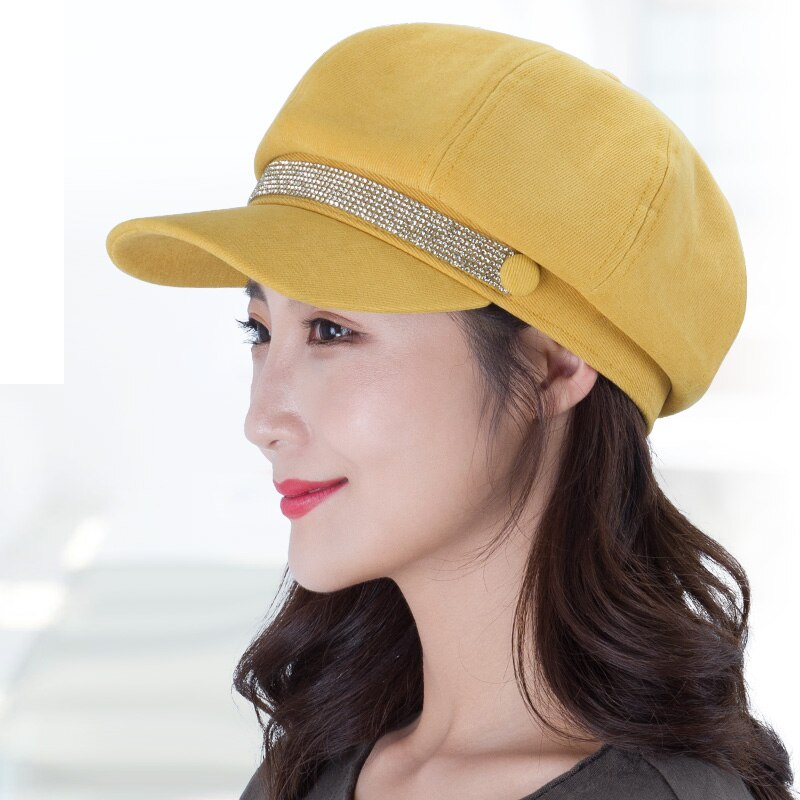 Kagenmo-boina de ala corta brillante para mujer, gorro octogonal ajustable, accesorios sencillos que combinan con todo, para otoño e invierno, novedad: A