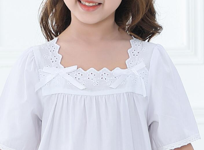 Zomer Meisjes Nachtjapon Jurk Baby Meisje Witte Boog Katoenen Pyjama Jurk Kidis Boog Nachtkleding Kleding 6 8 10 12 Jaar