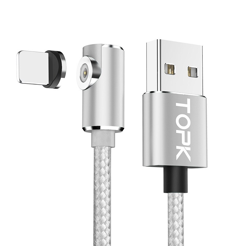 Topk AM51 Magnetische Usb-kabel Voor Iphone Charger Micro Usb Type C Voor Samsung Galaxy S9 S8 Plus Note Usb C Lader Kabel: Silver / Micro USB