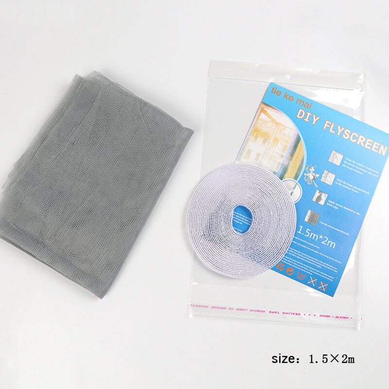 1.3*1.5m mosquito tela 1.5*2m 1 conjunto adbesive dustproof mosca inseto net janela diy invisível anti-mosquito: Grey1.5  2m