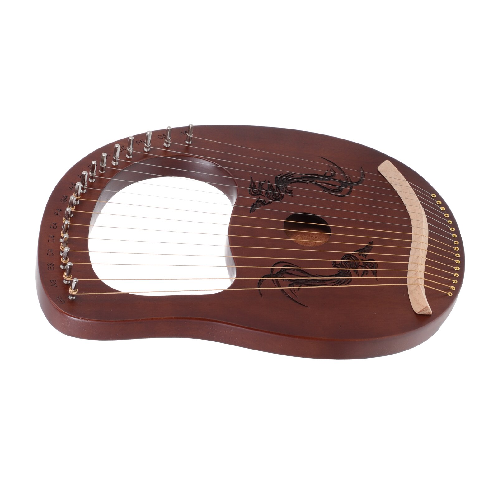 1 Set Lyre Harp 16 Metal Strings Handheld Harp Wood Body String Instrument Brown