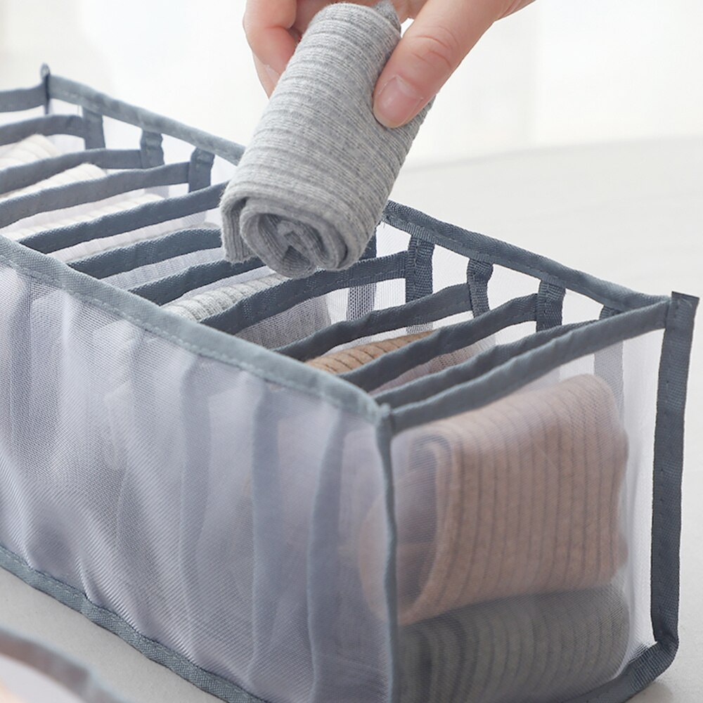 1Pc Compartments Clothes Storage Box Underwear Storage Box (Blue and Grey)