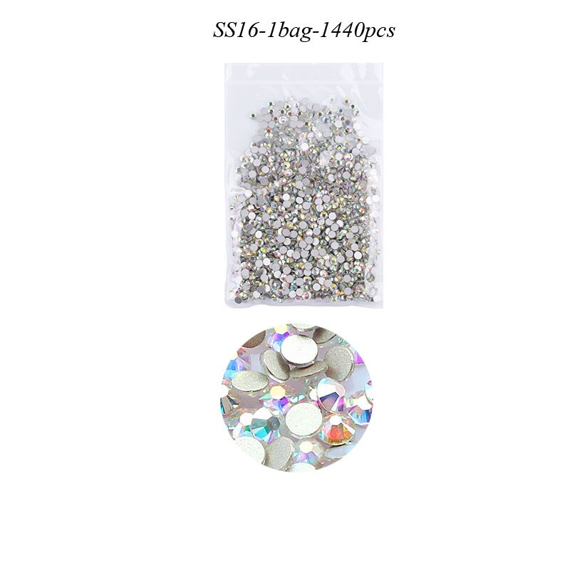 Swarovski – strass en verre à dos plat pour ongles, 1440 pièces, tailles mixtes SS4-SS50, pierres de décoration AB claires pour Nail Art, accessoires de manucure: SS16  1440Pcs
