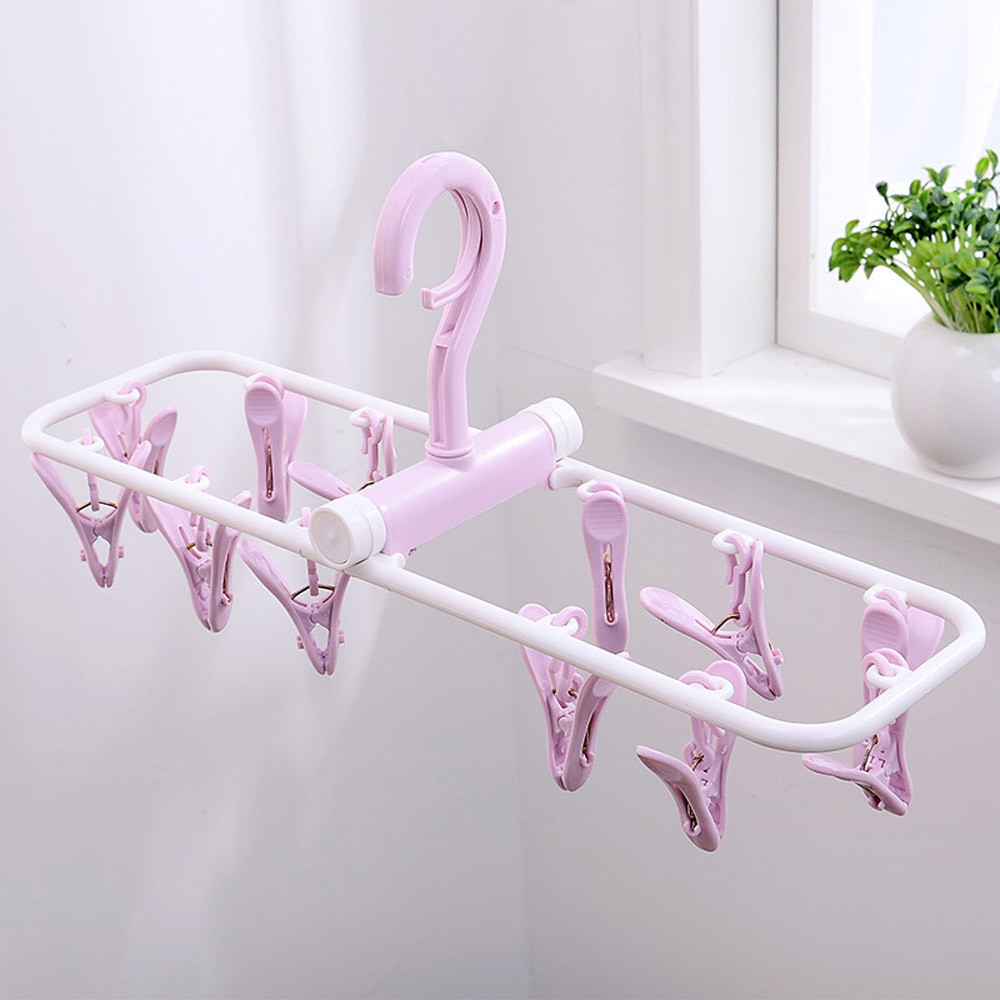 Étagère de séchage pliable multifonctionnelle 12 Clips | Support de séchage en plastique pour sous-vêtements chaussettes, étagère de séchage Portable pour vêtements à la maison #20: Pink