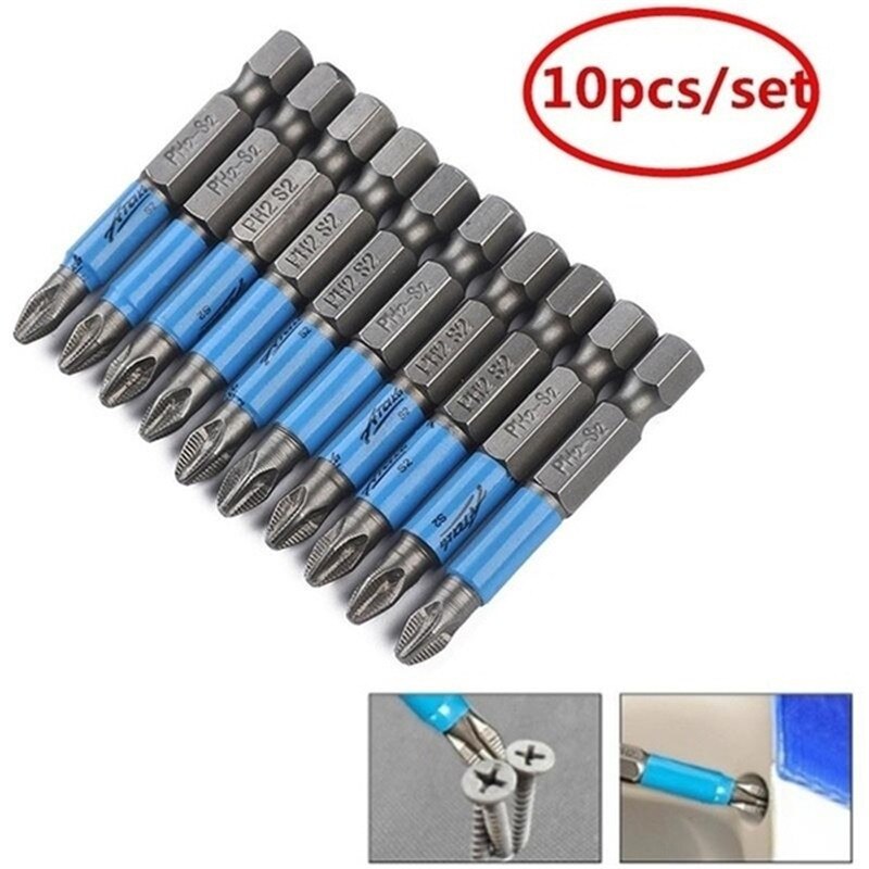 10x Trockenbau Bits PH2, 50 Mm, Magnetisch – Mit Tiefenanschlag Für Gipskarton-Schrauben, Für Akkuschrauber