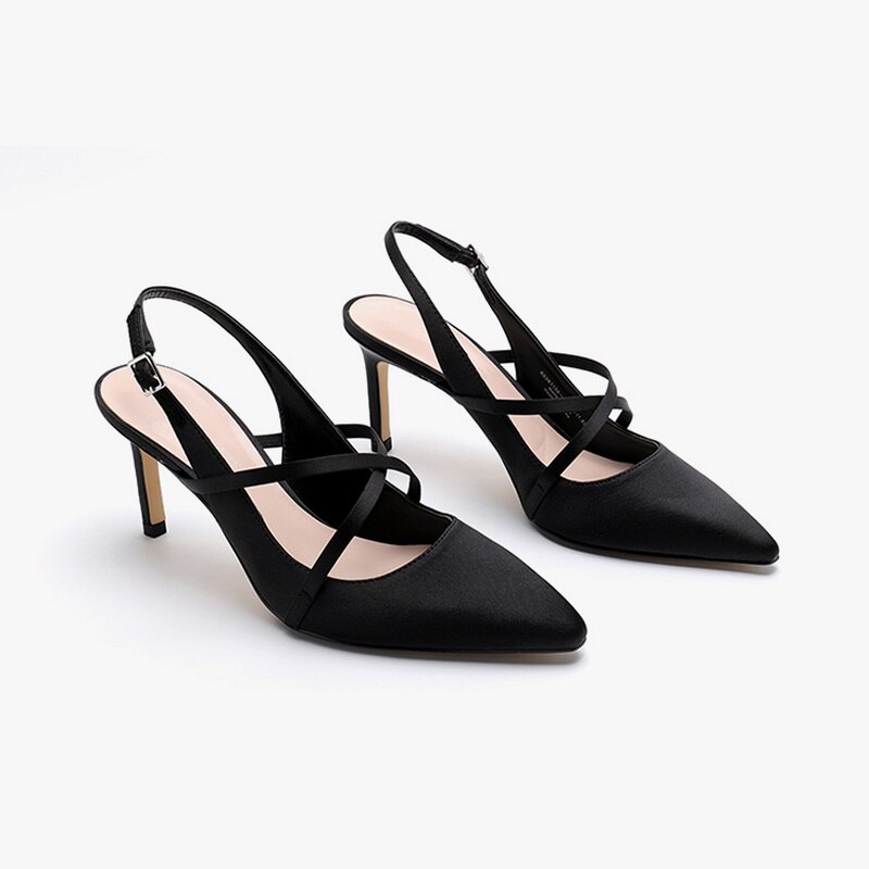Smarte krydsstrop slingbacks kvinder sandaler killing hæl sommer kjole sko spænde rem spidse tå slangeskind sandaler kvinder