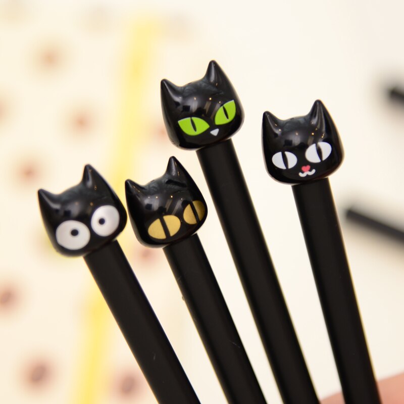 4X Nette Kawaii Schwarz Katze Gel Stift Schreiben Schreibwaren Schule Bürobedarf 0,5mm