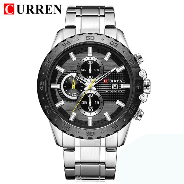 Curren 8334 Mannen Horloge Top Brand Luxe Gouden Mannelijke Horloges Chronograaf Goud Man Horloge Relogio Masculino: silver black