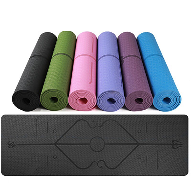1830*610*6mm tpe fitness yogamåtte smagløs skridsikker med positionslinje til begyndere miljømæssige fitnessgymnastikmåtter