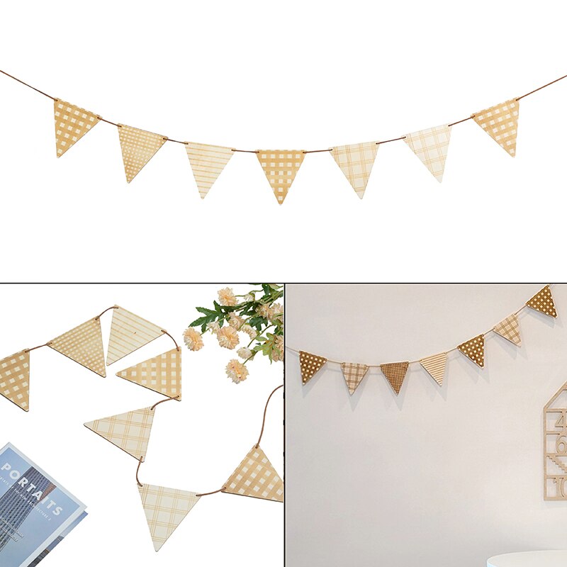 Wooden Triangle Flag Birthday Party Bunting Banner Wall Hanging Garland Photo Props Home Bedroom Nursery Decoration