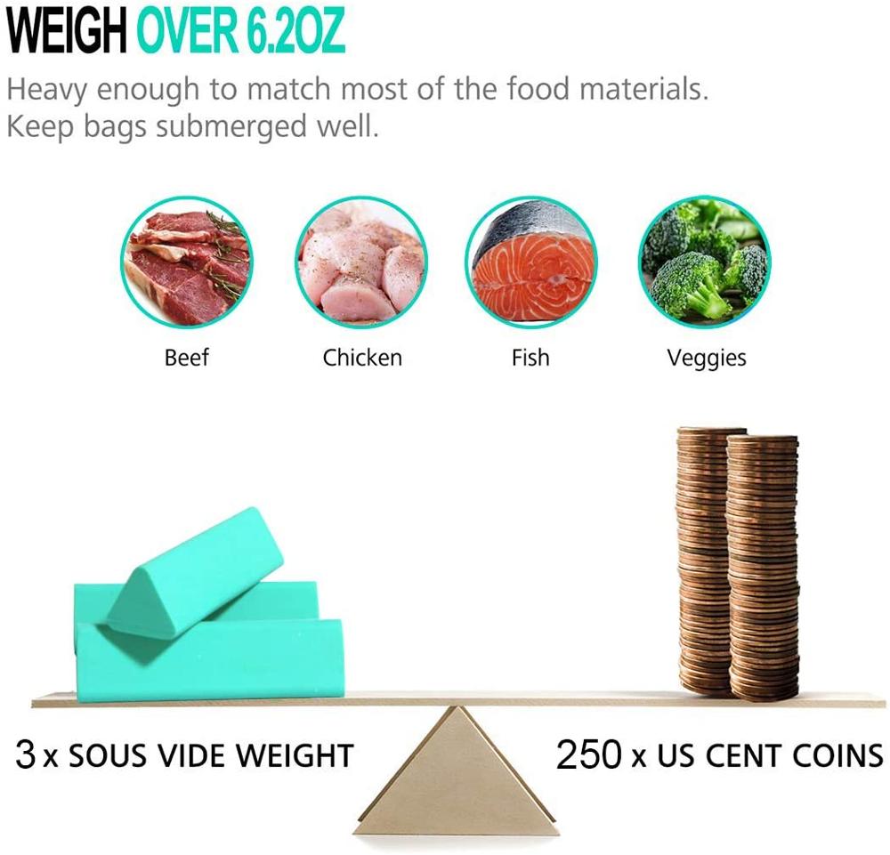 Sous Vide Weights Safe Food Grade Silicone and 304 stainless steel inside Reduce Food Risk Keep Sous Vide Bags Submerged