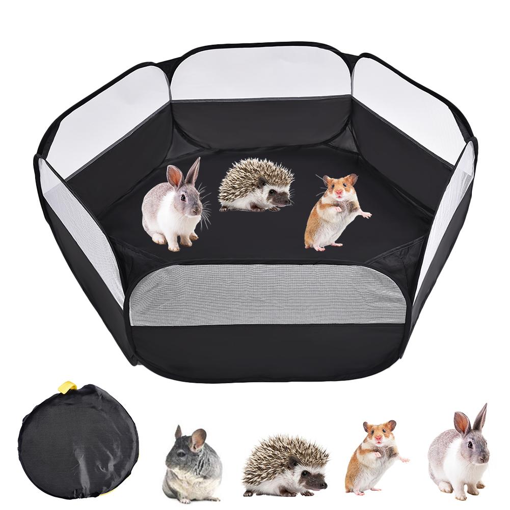 Kæledyr legeplads foldbare små dyr bur telt pop up øvelse spil hegn til hund kat kaniner hamster telt: Sort