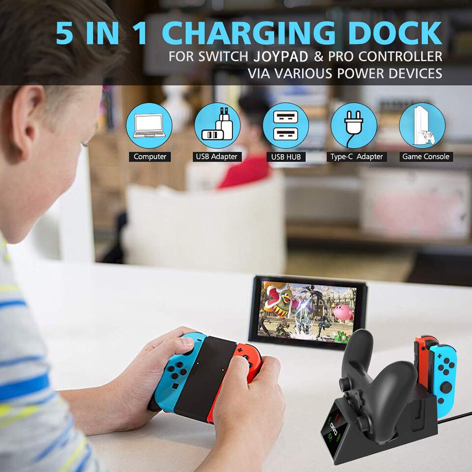 OIVO 5 in 1 for Joycon Charging Dock Stand for Nintend Switch Pro Controller Charger Charging Station with LED Indicators