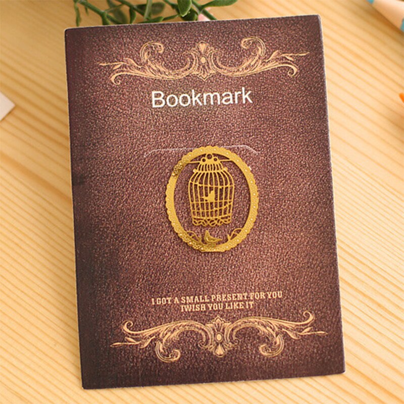 1 X Gold color cute cartoon animals lace bookmark metal bookmarks for book stationery school supplies papelaria: birdcage