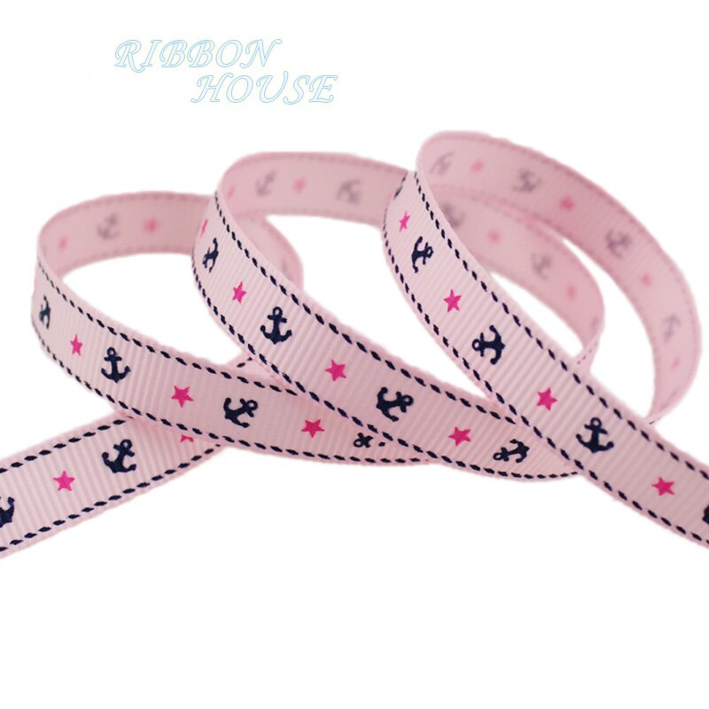 (25 Meter/stuk) 10Mm Gedrukt Grosgrain Lint Anker Serie Wrap Lint Decoratie Linten: Roze