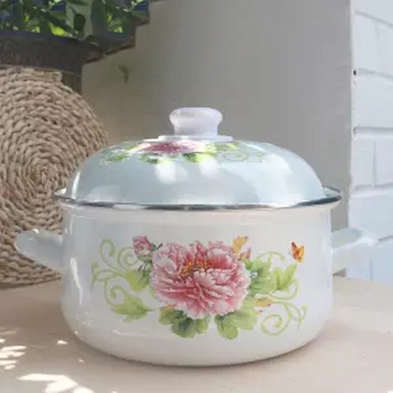 Enamel Soup Pot Flat Cooker 2-5L Thick Pot with Lid Cooking Pot Cookware Induction Pot Pot of Soup Kitchen Pots and Pans